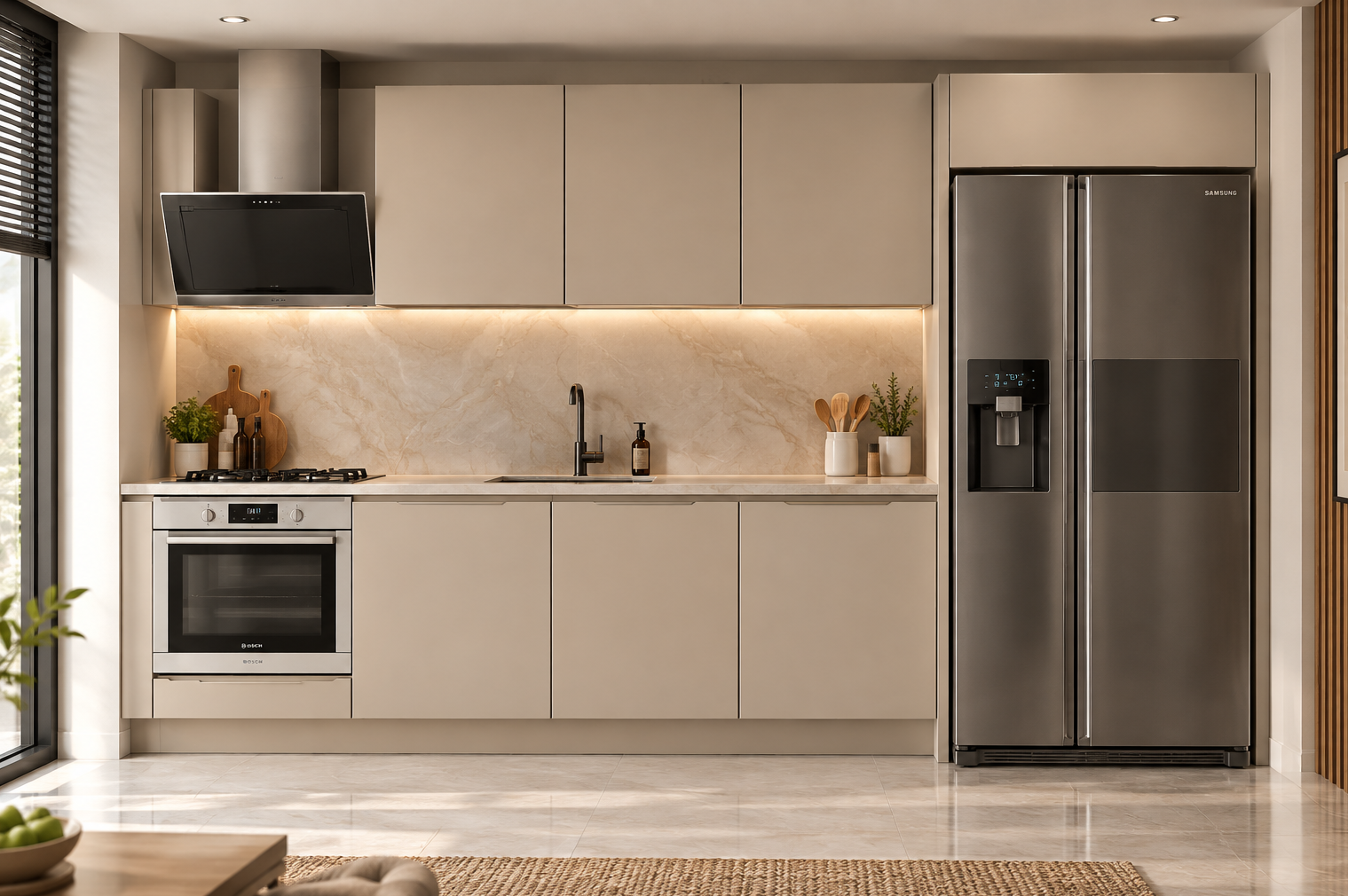 Koton Bej Mutfak Dolabı 250 cm Koton Bej - ölçüye özel Mutfak Dolabı | ModaDiyos Özel Ölçü Dolaplar